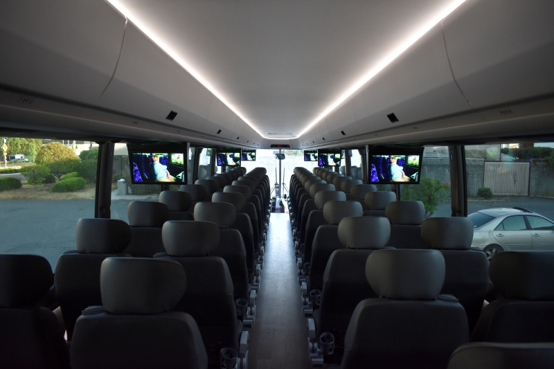 Comfortable interior of a sports team charter coach